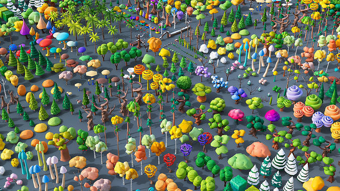 Vegetation Low-poly 3D model 3