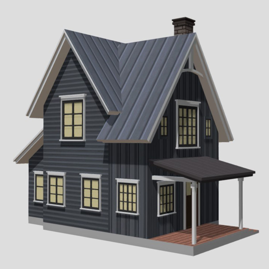 American Style Cottage - Town House Model Low-poly 3D model_2