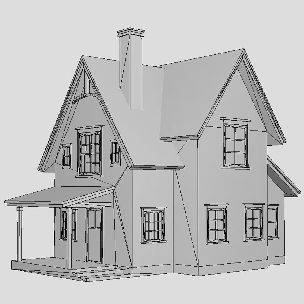 American Style Cottage - Town House Model Low-poly 3D model_6