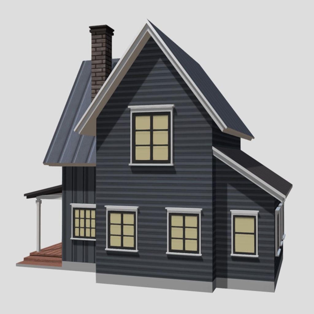 American Style Cottage - Town House Model Low-poly 3D model_1