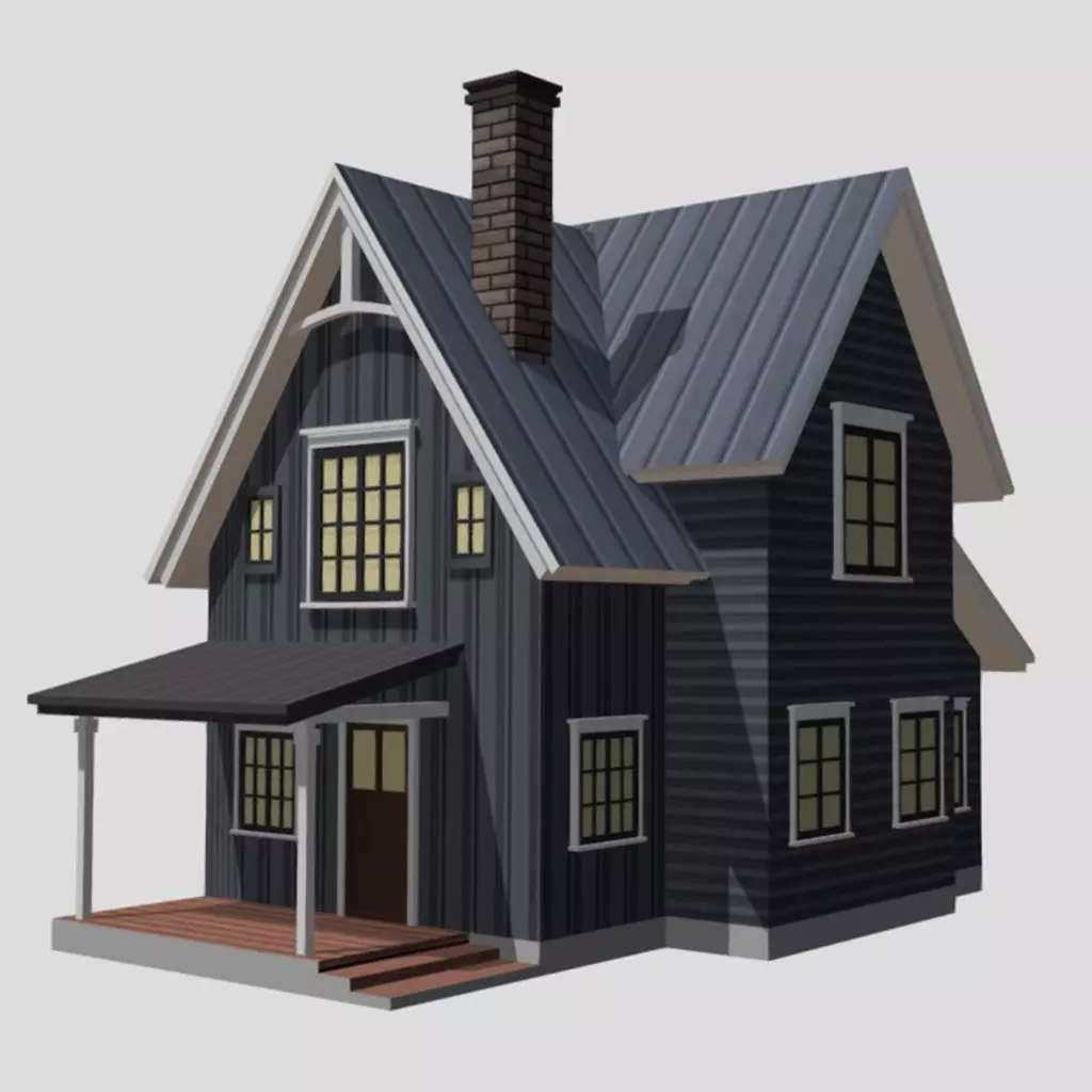 American Style Cottage - Town House Model Low-poly 3D model_0