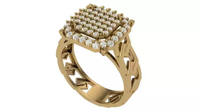 Emerald Square Pave Diamond Ring