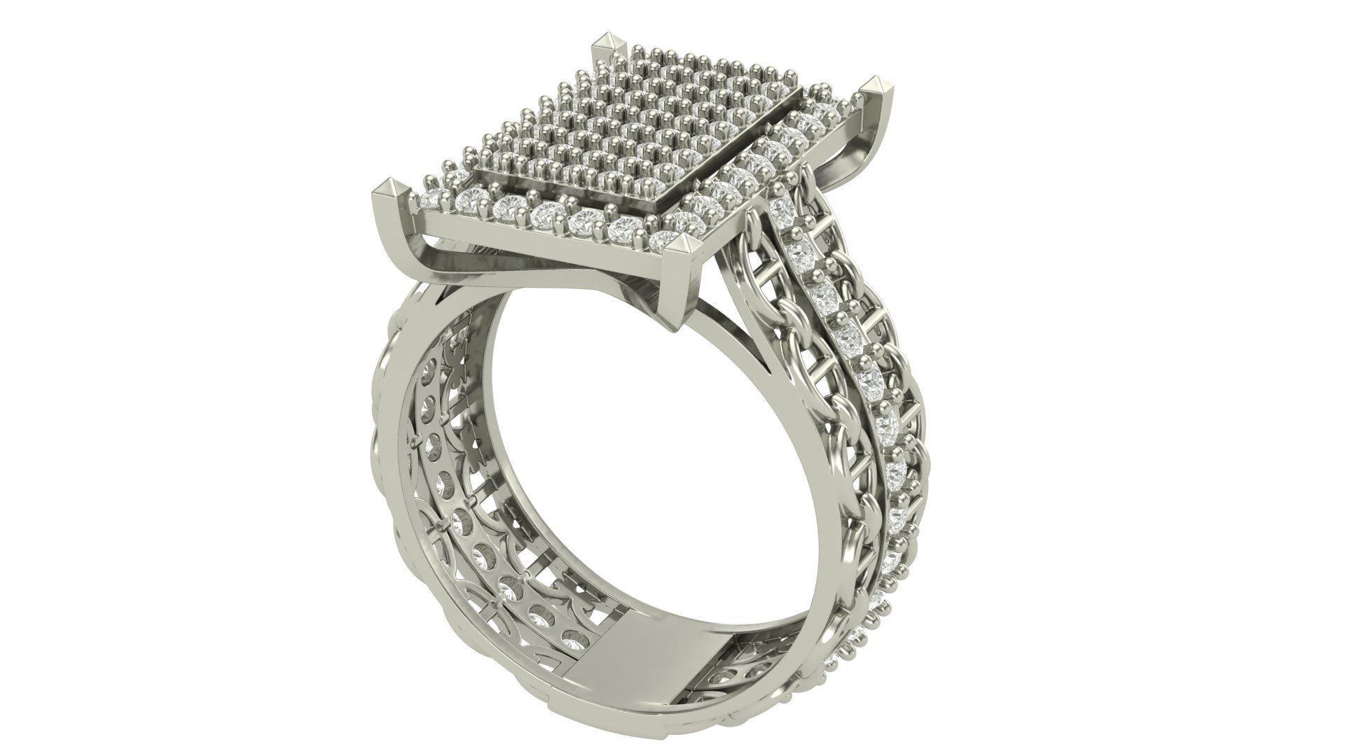 Rectangle Pave Top Diamond Ring 3D print model_2