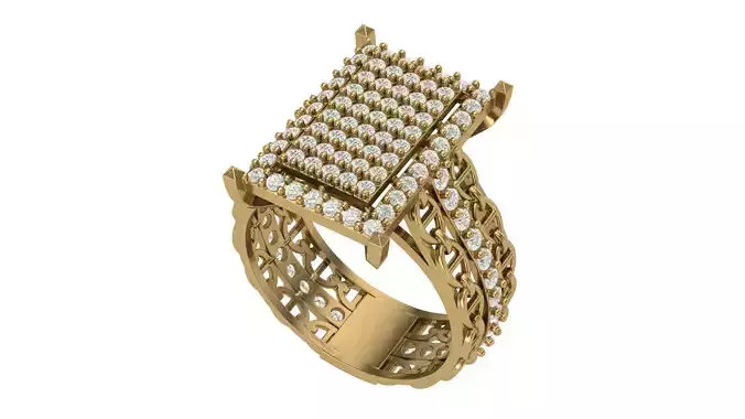 Rectangle Pave Top Diamond Ring 