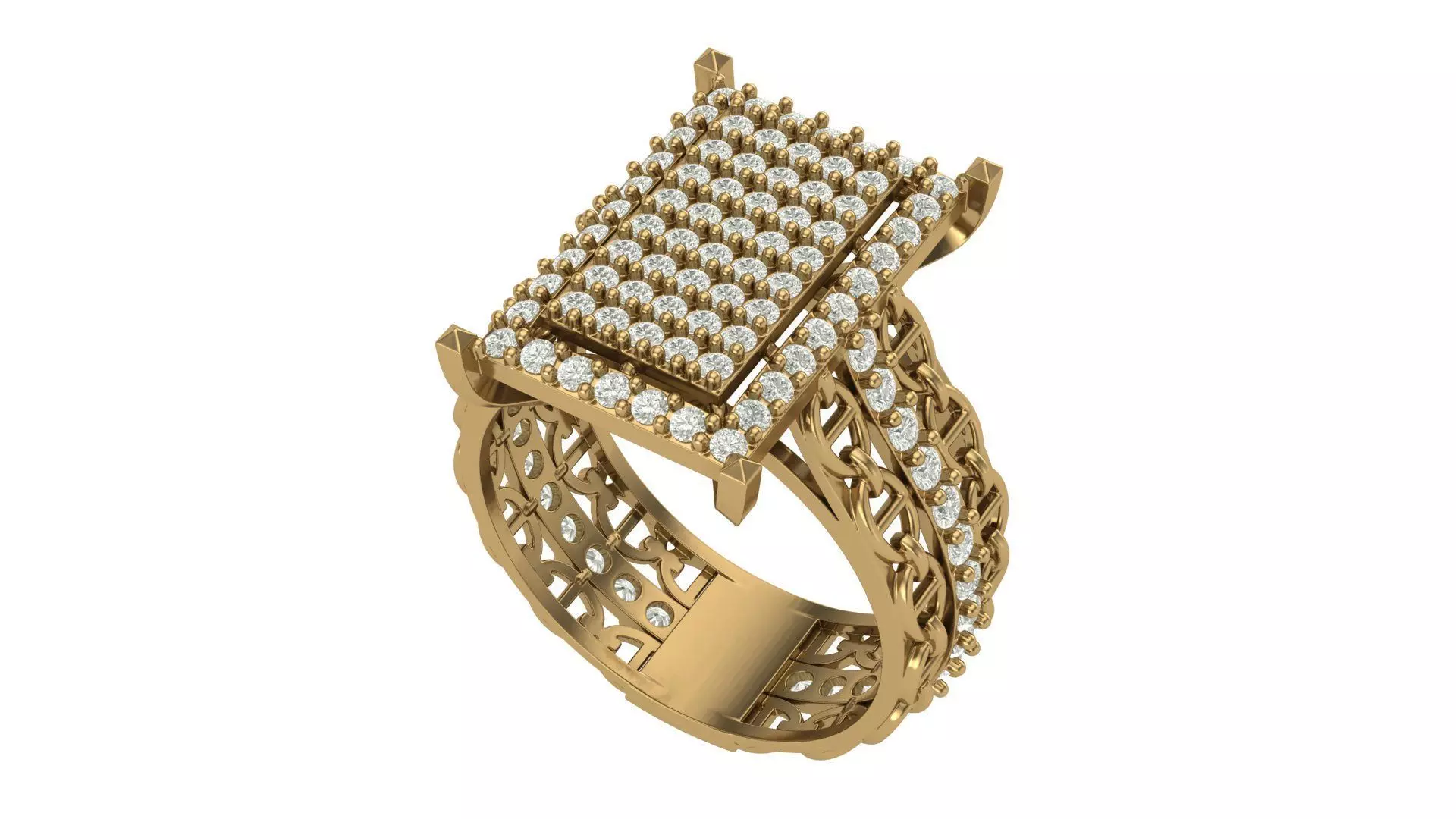 Rectangle Pave Top Diamond Ring 3D print model_0