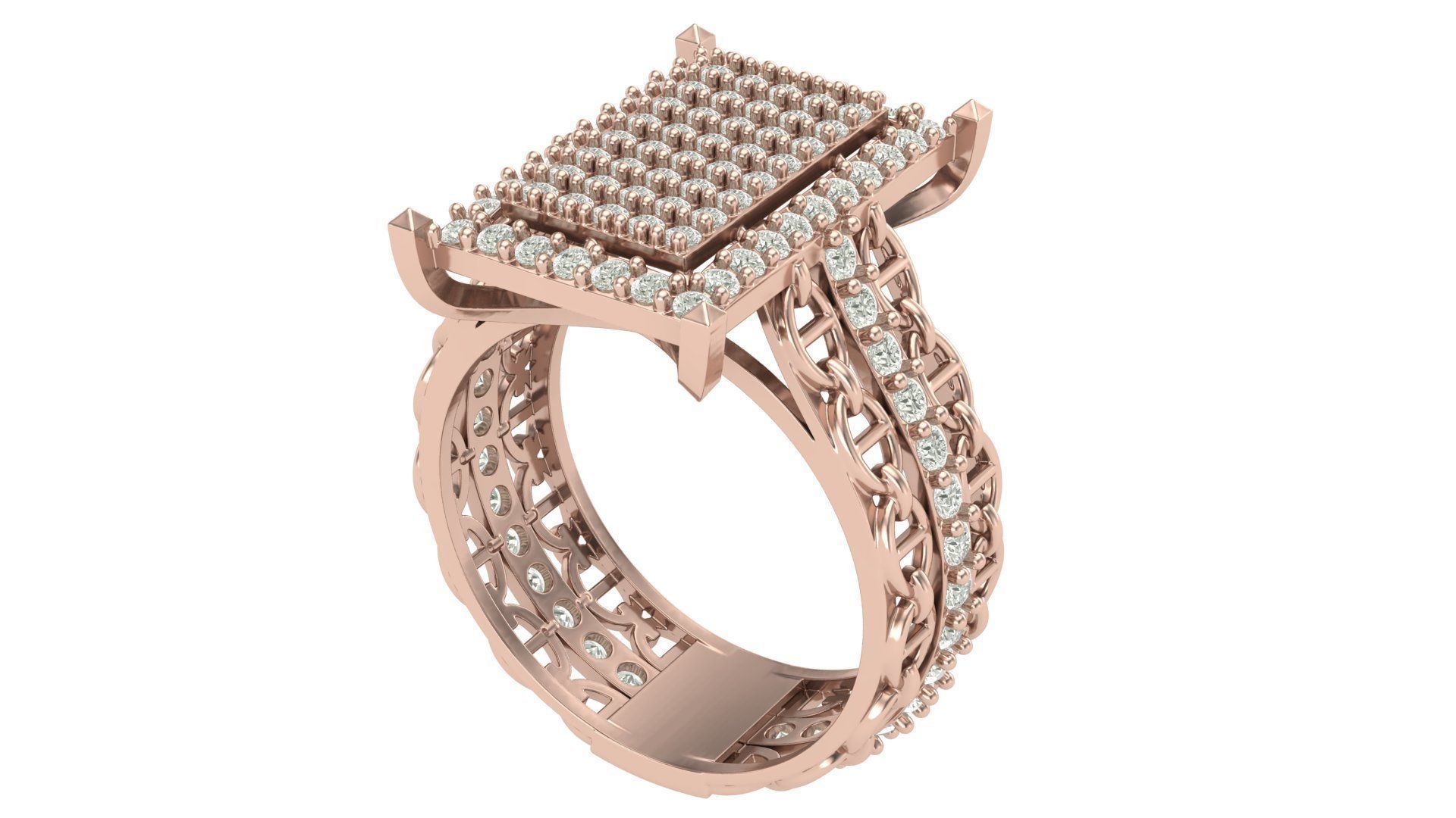Rectangle Pave Top Diamond Ring 3D print model_3