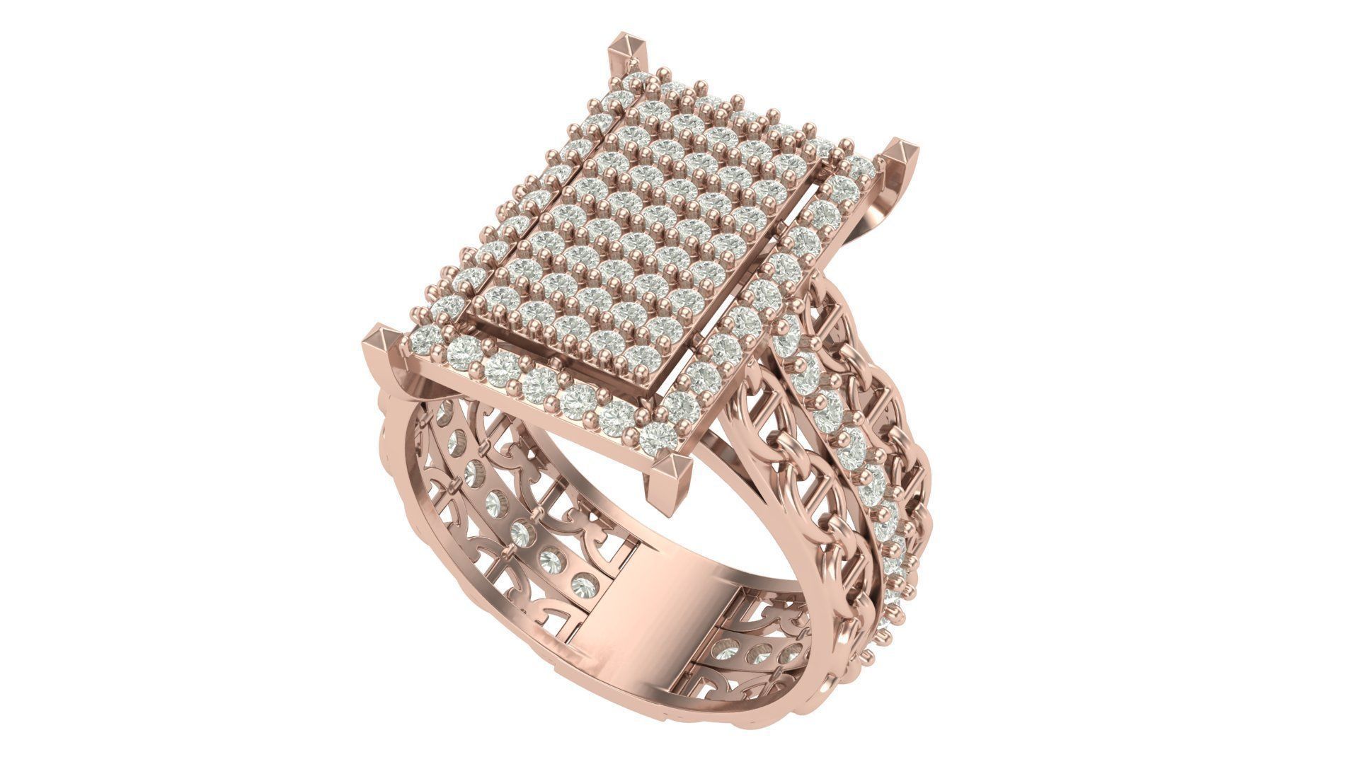 Rectangle Pave Top Diamond Ring 3D print model_1
