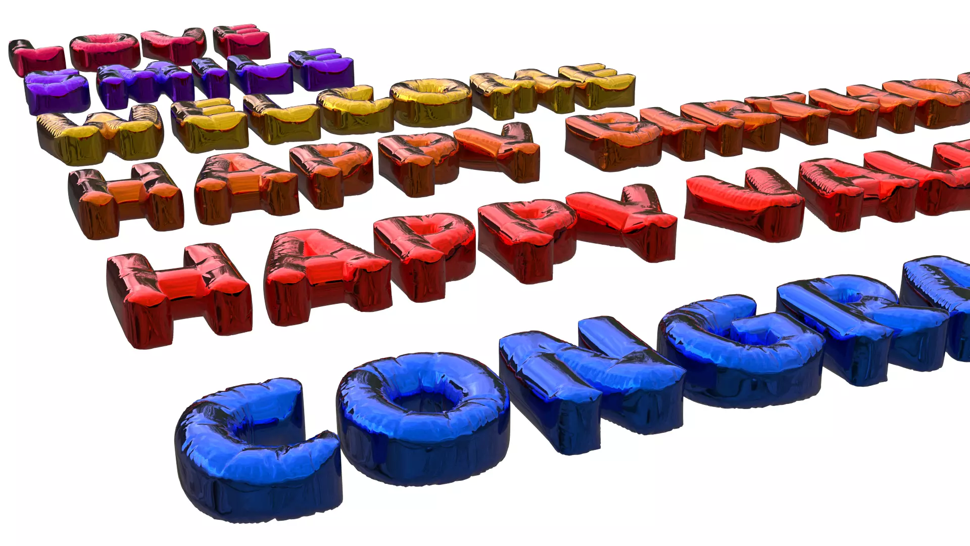 Inflated Text Baloons Set 3D model_0