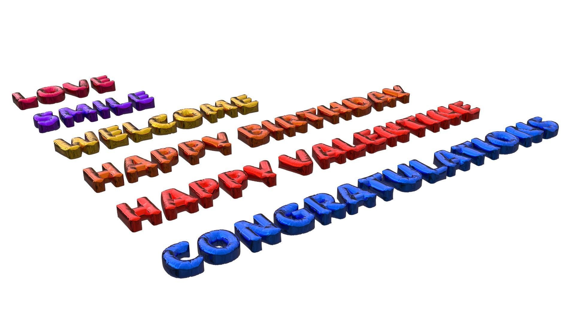 Inflated Text Baloons Set 3D model_2