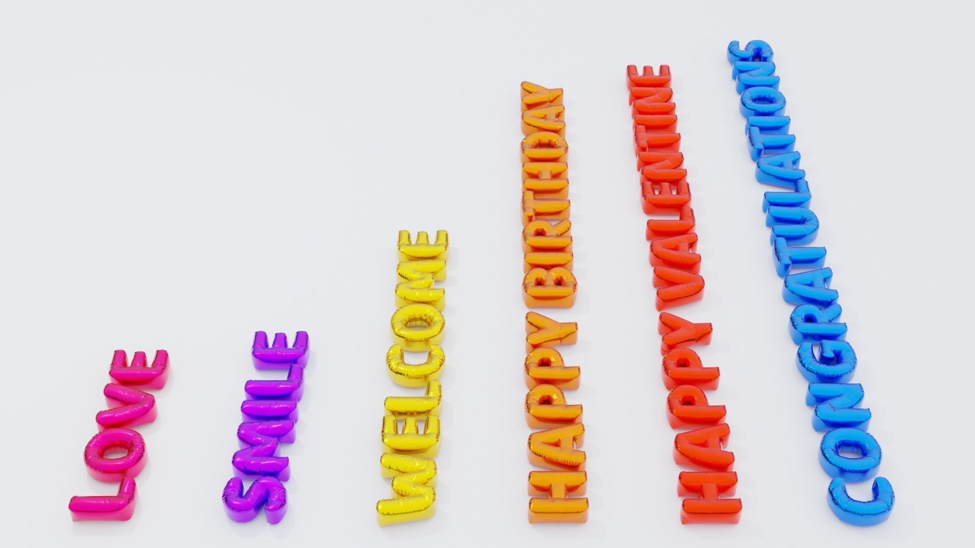 Inflated Text Baloons Set 3D model_38