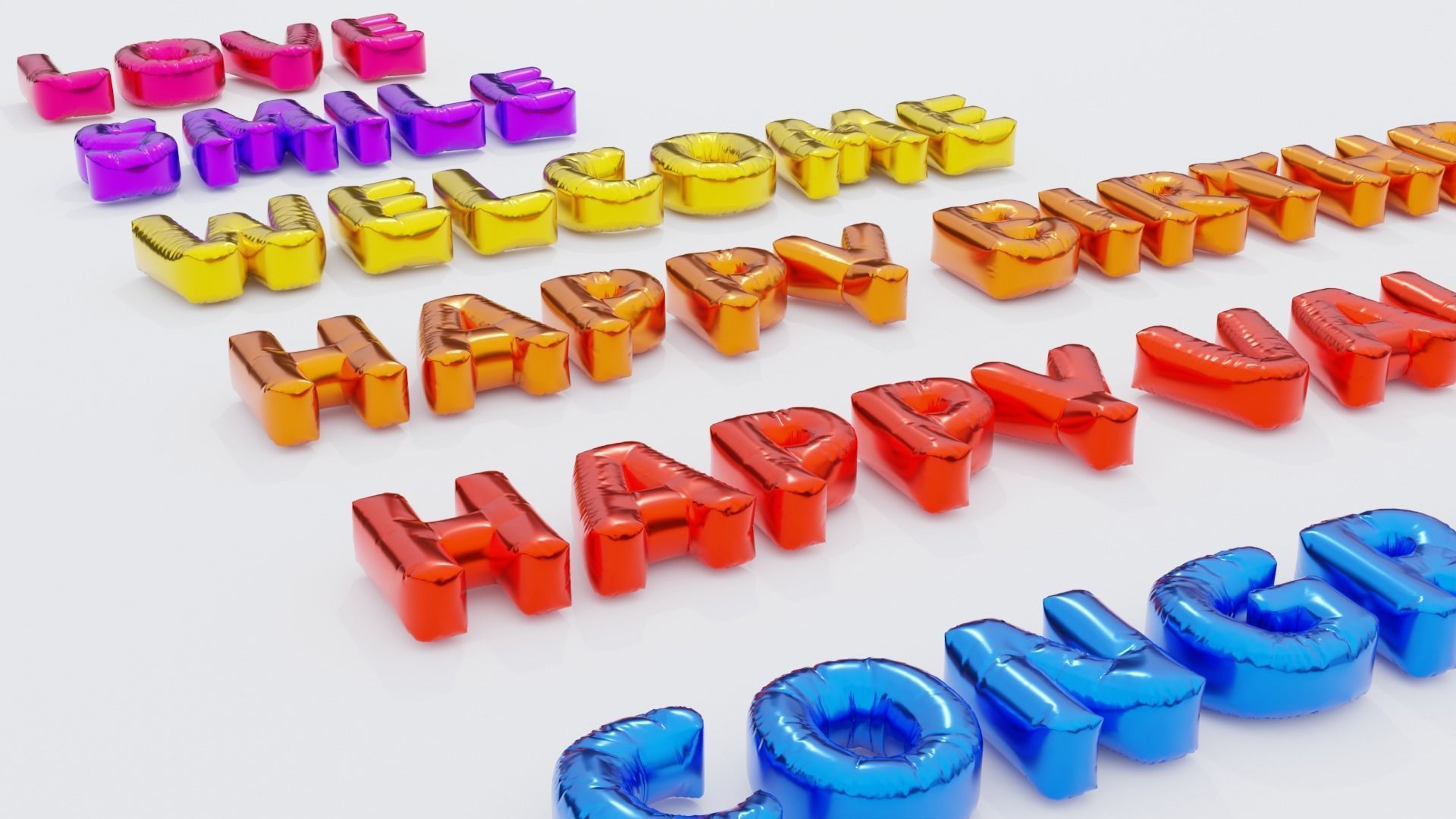 Inflated Text Baloons Set 3D model_13