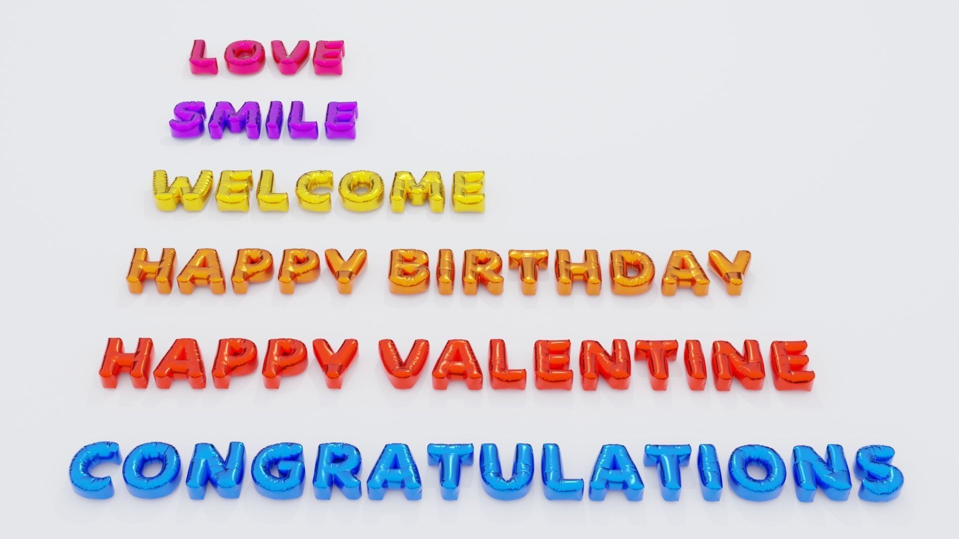 Inflated Text Baloons Set 3D model_18