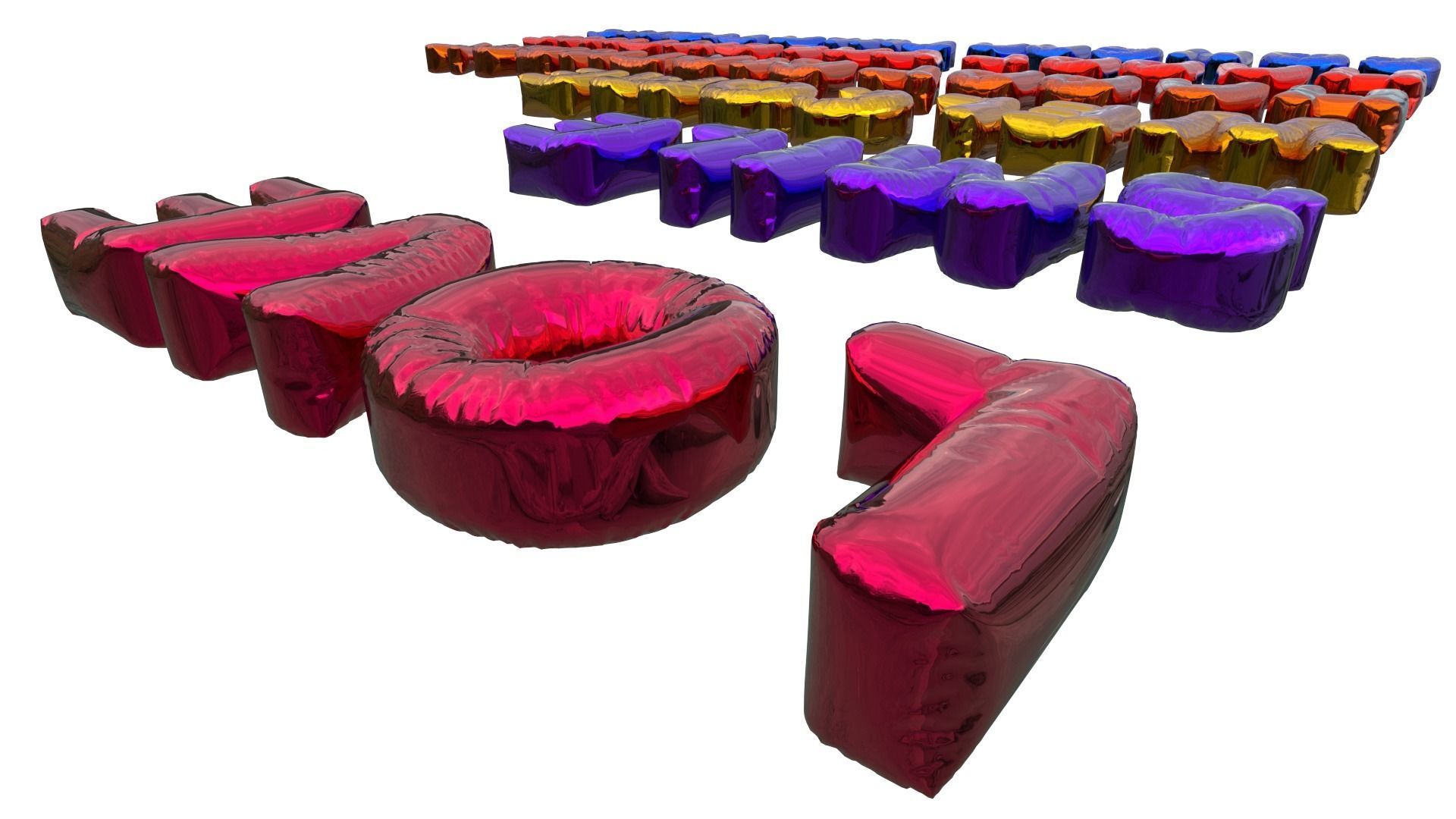 Inflated Text Baloons Set 3D model_4