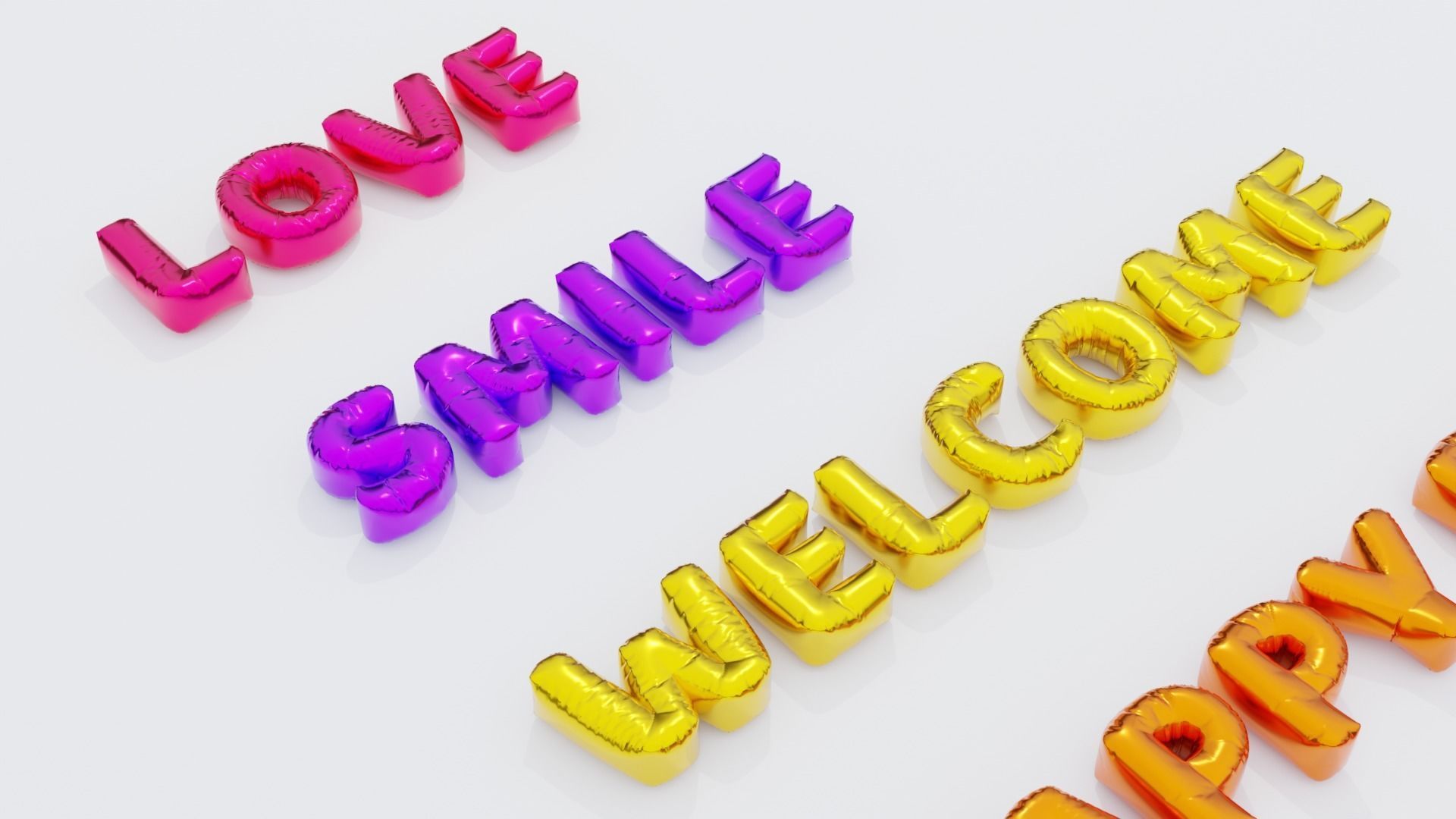 Inflated Text Baloons Set 3D model_17