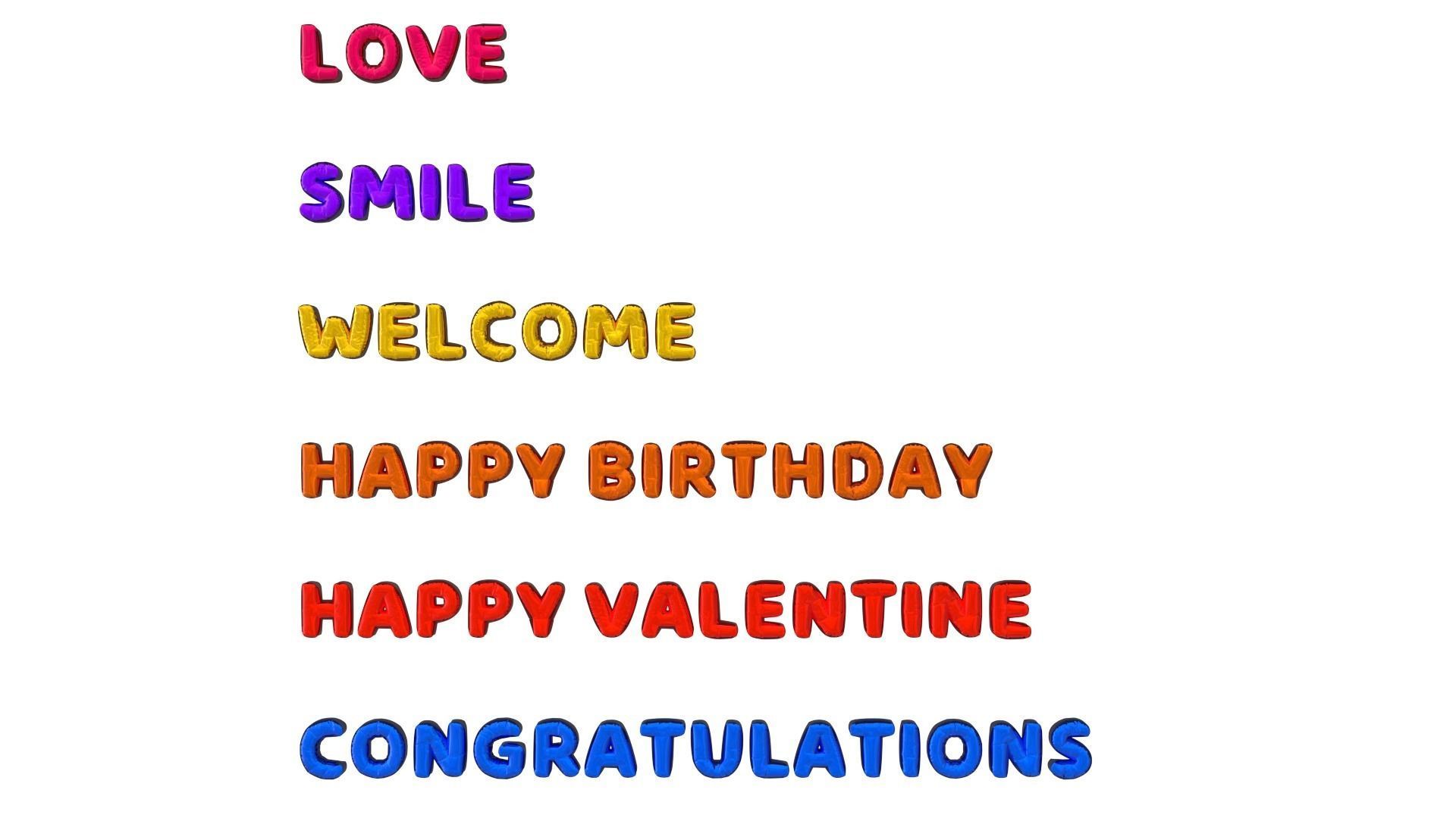Inflated Text Baloons Set 3D model_12