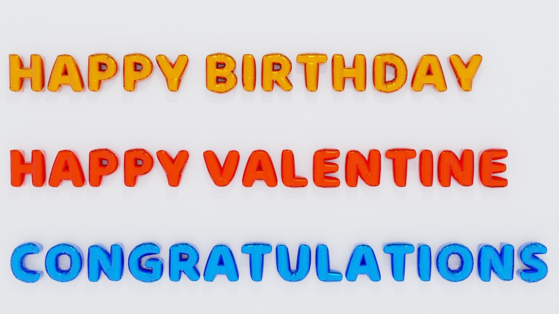 Inflated Text Baloons Set 3D model_19