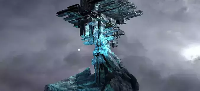 Ice Sci fi Base Tower Rocks 3D model