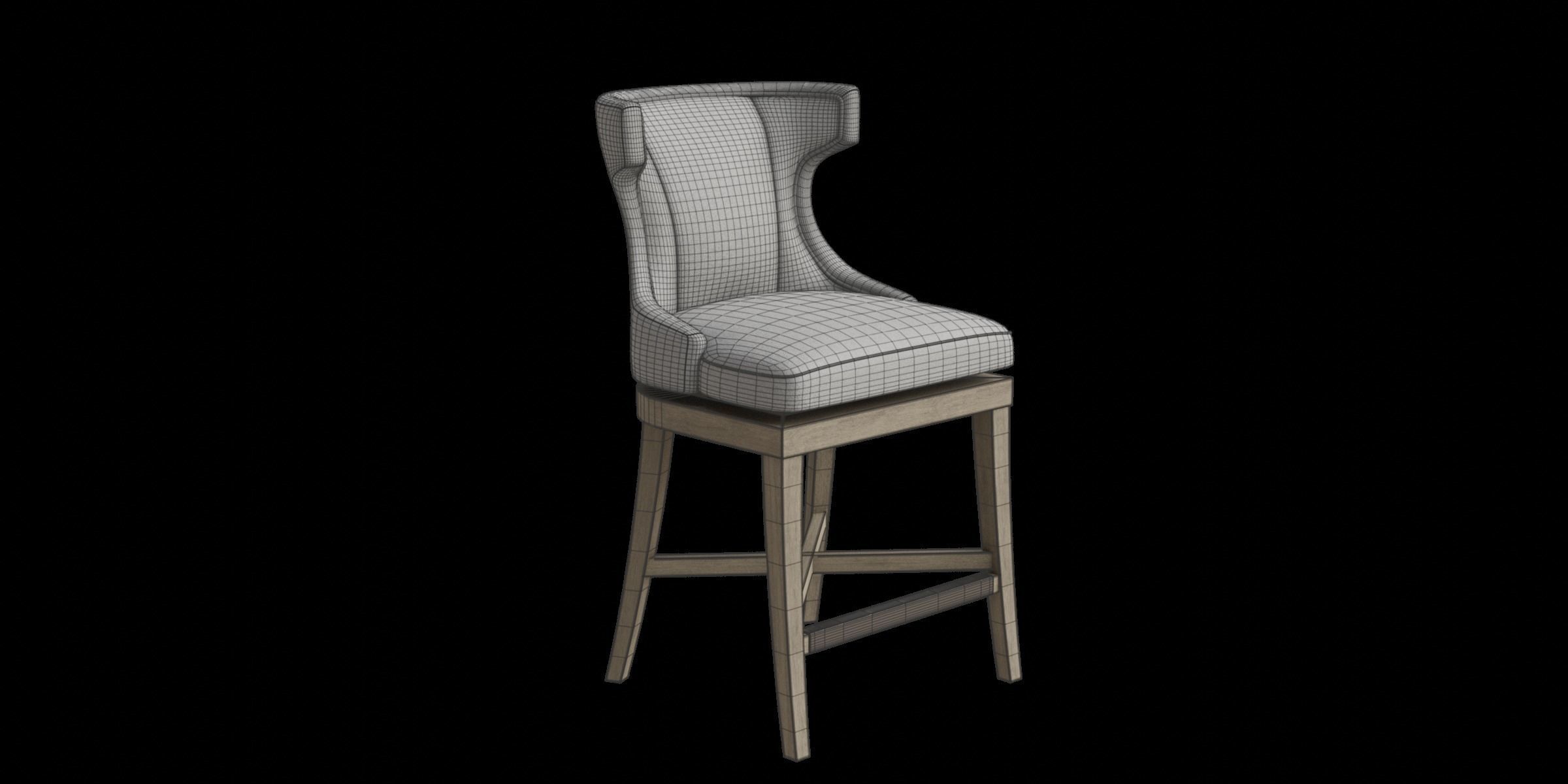 Gray Fabric Wooden Swivel Counter Stool 3D model_3