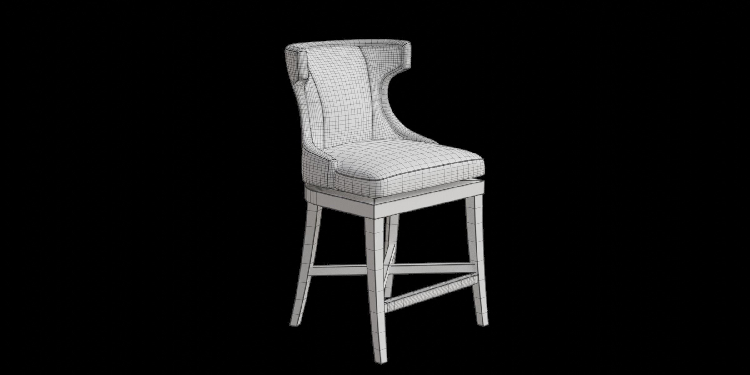 Gray Fabric Wooden Swivel Counter Stool 3D model_2