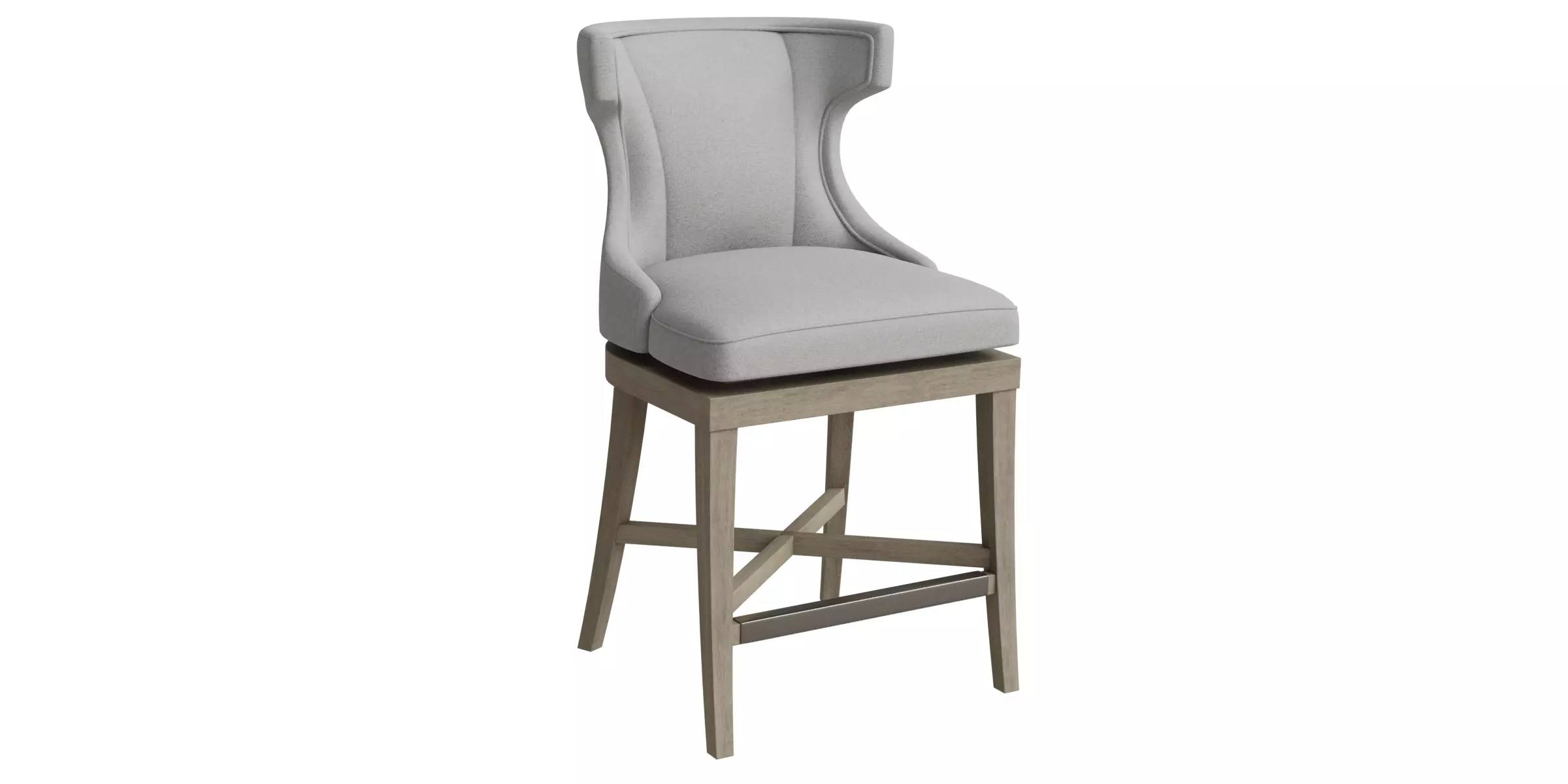Gray Fabric Wooden Swivel Counter Stool 3D model_0
