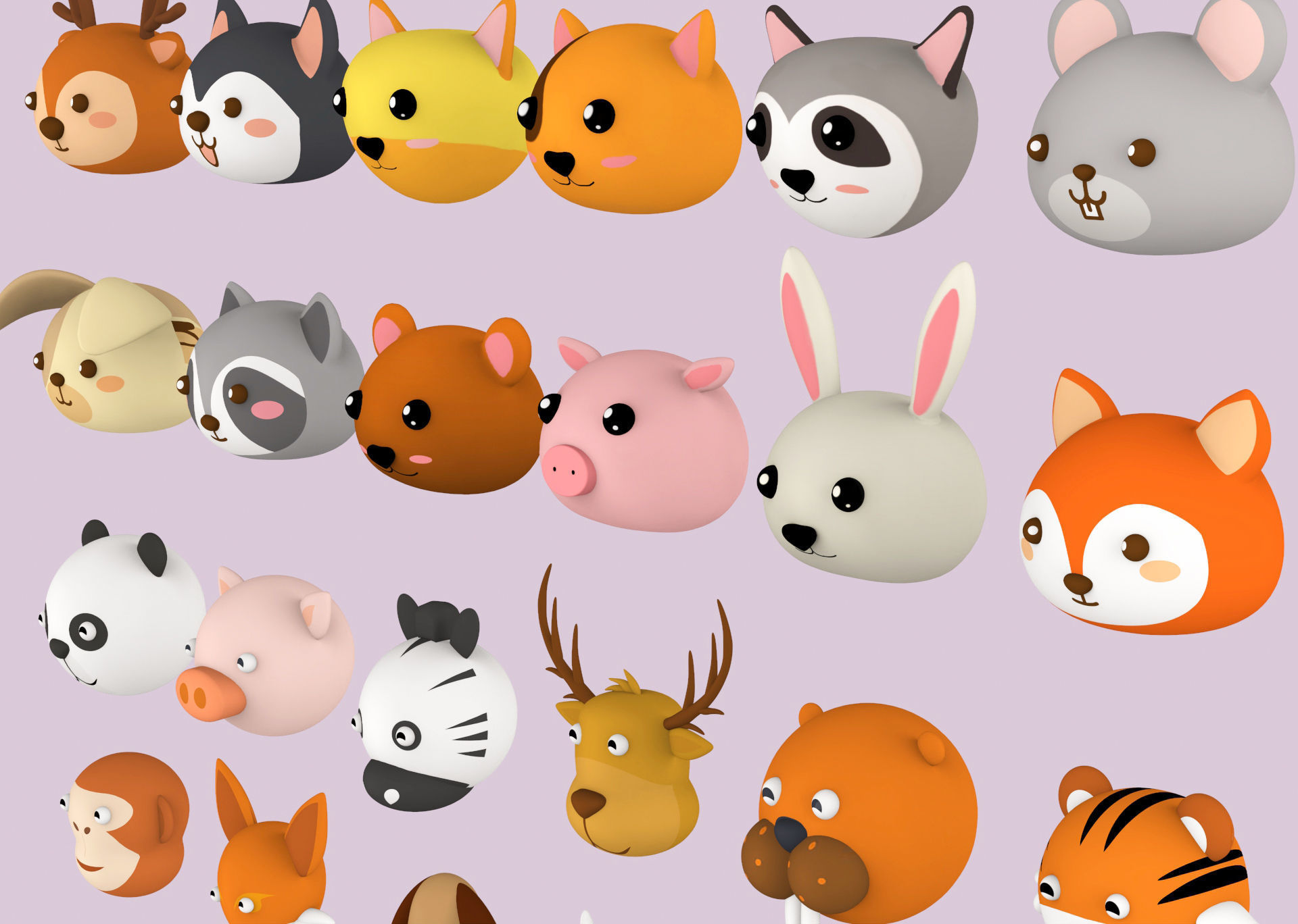 Animal Head Pack 001 Low-poly 3D model_4