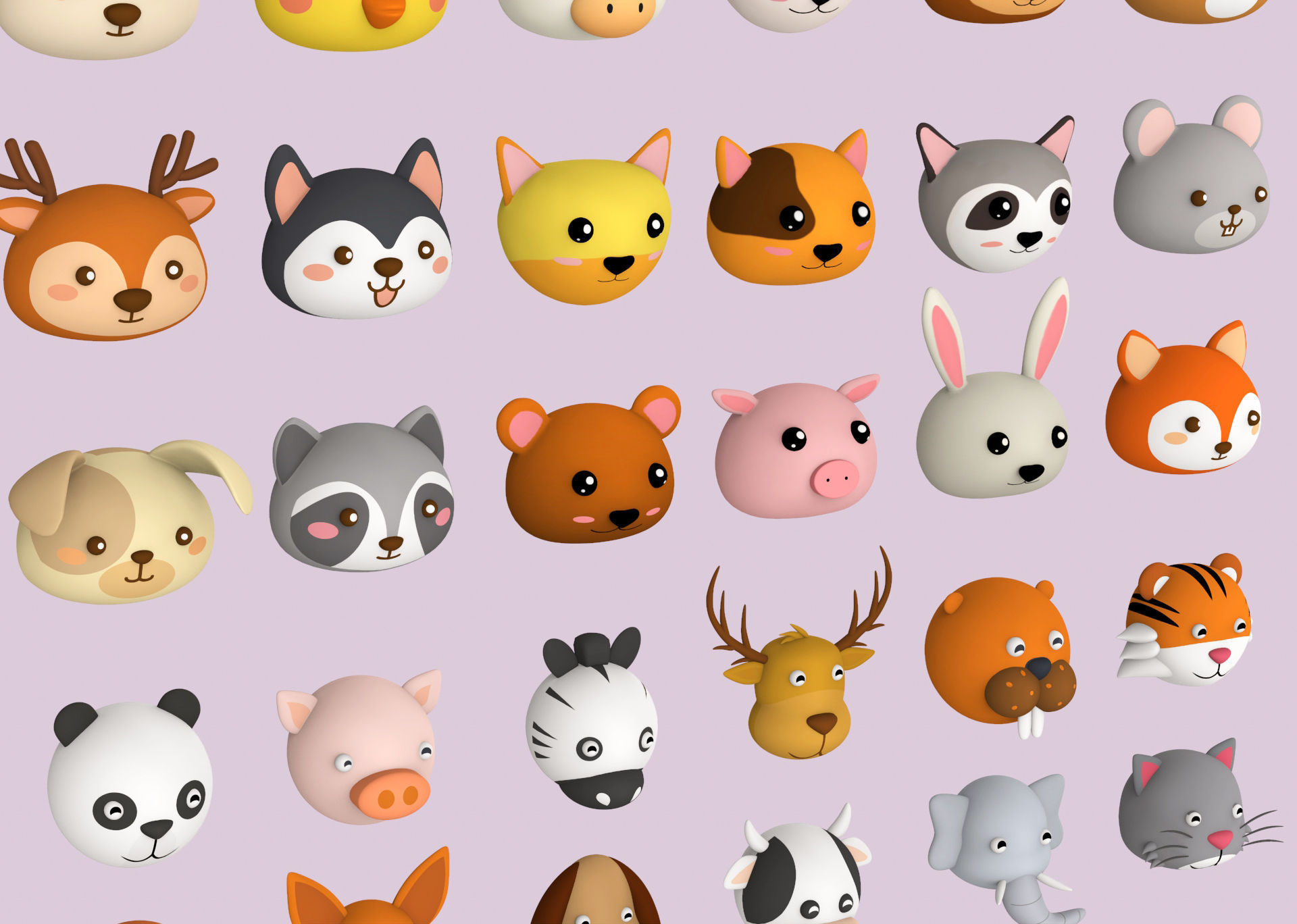 Animal Head Pack 001 Low-poly 3D model_3