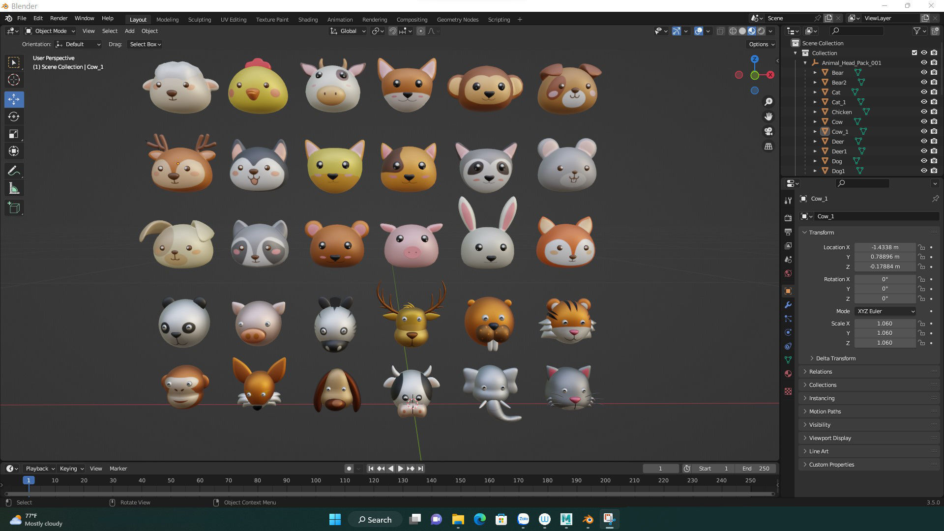 Animal Head Pack 001 Low-poly 3D model_7