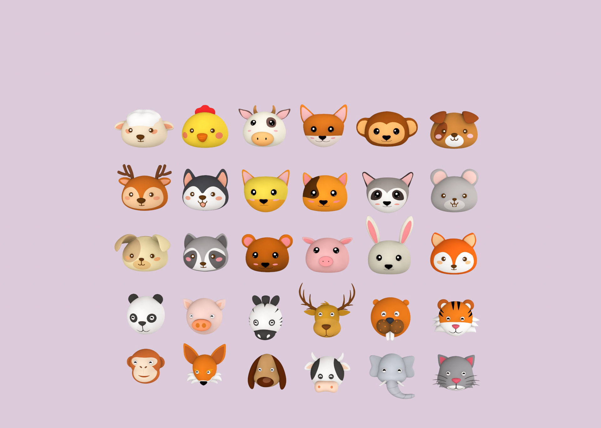 Animal Head Pack 001 Low-poly 3D model_6