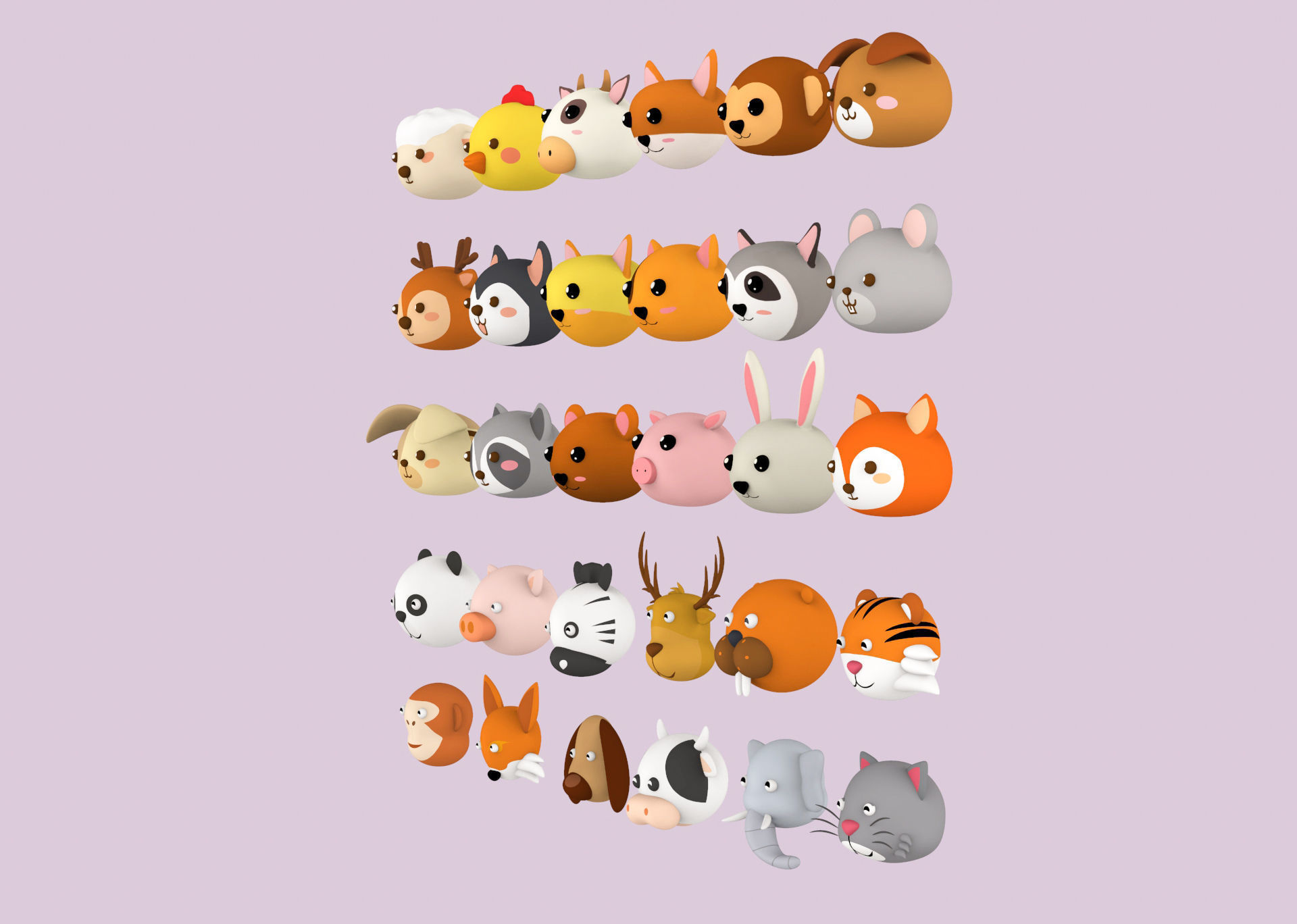 Animal Head Pack 001 Low-poly 3D model_5