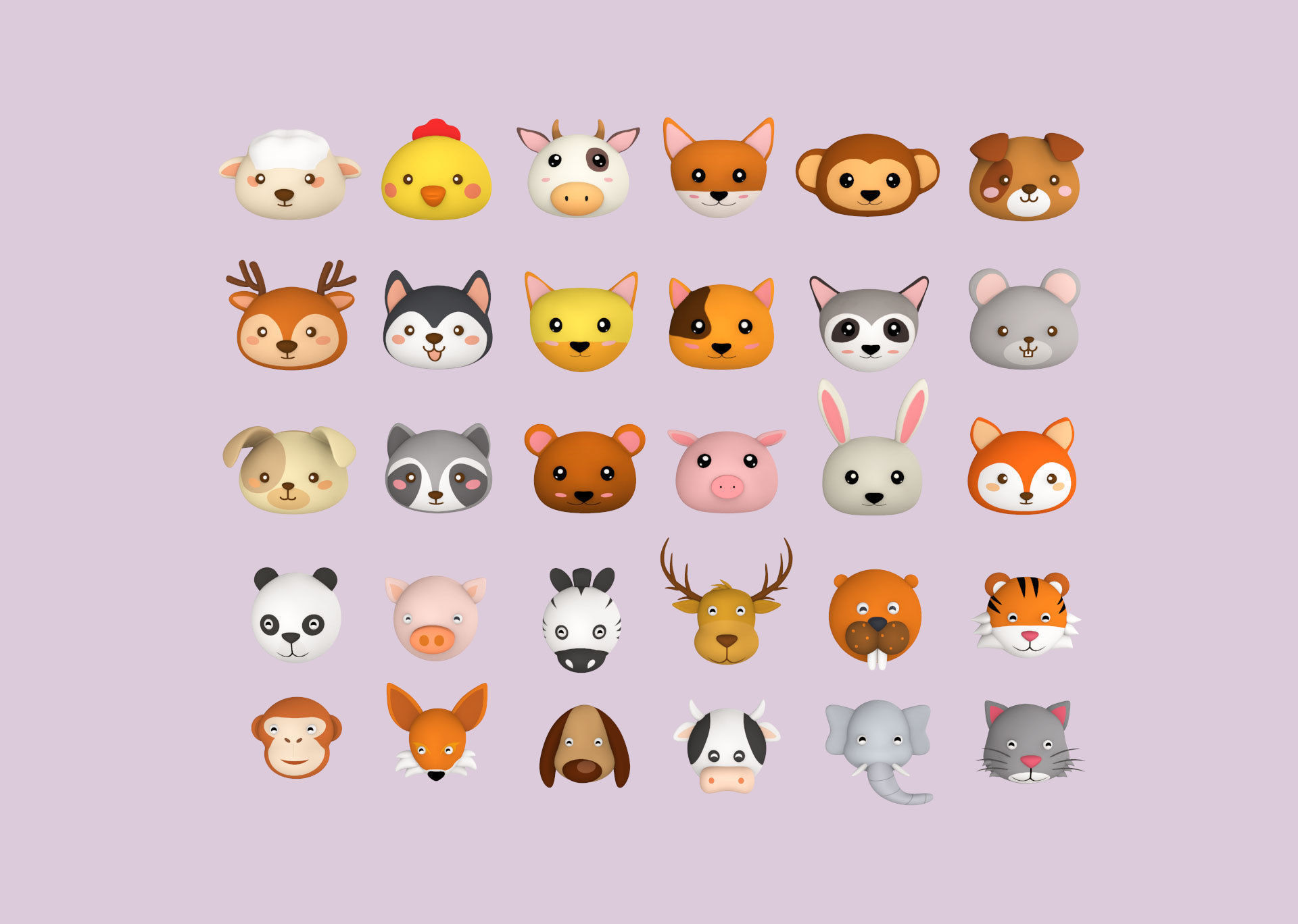 Animal Head Pack 001 Low-poly 3D model_1