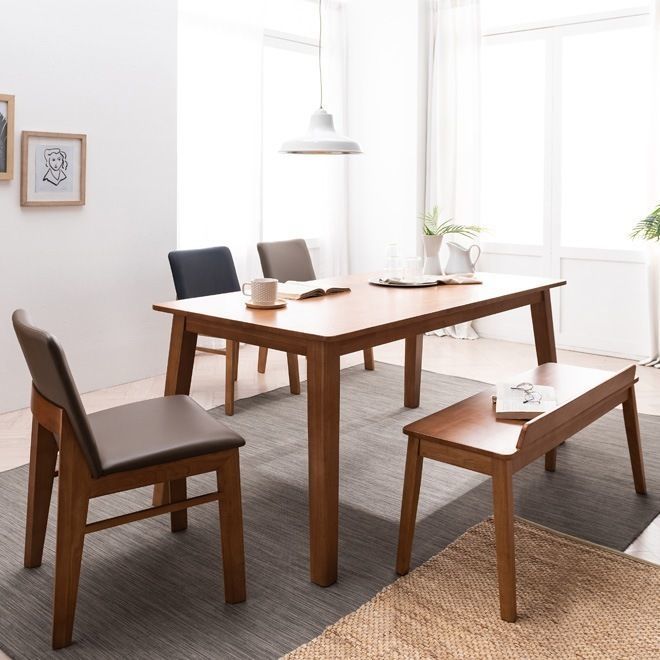 Wooden Dining Table Set 3D model_1