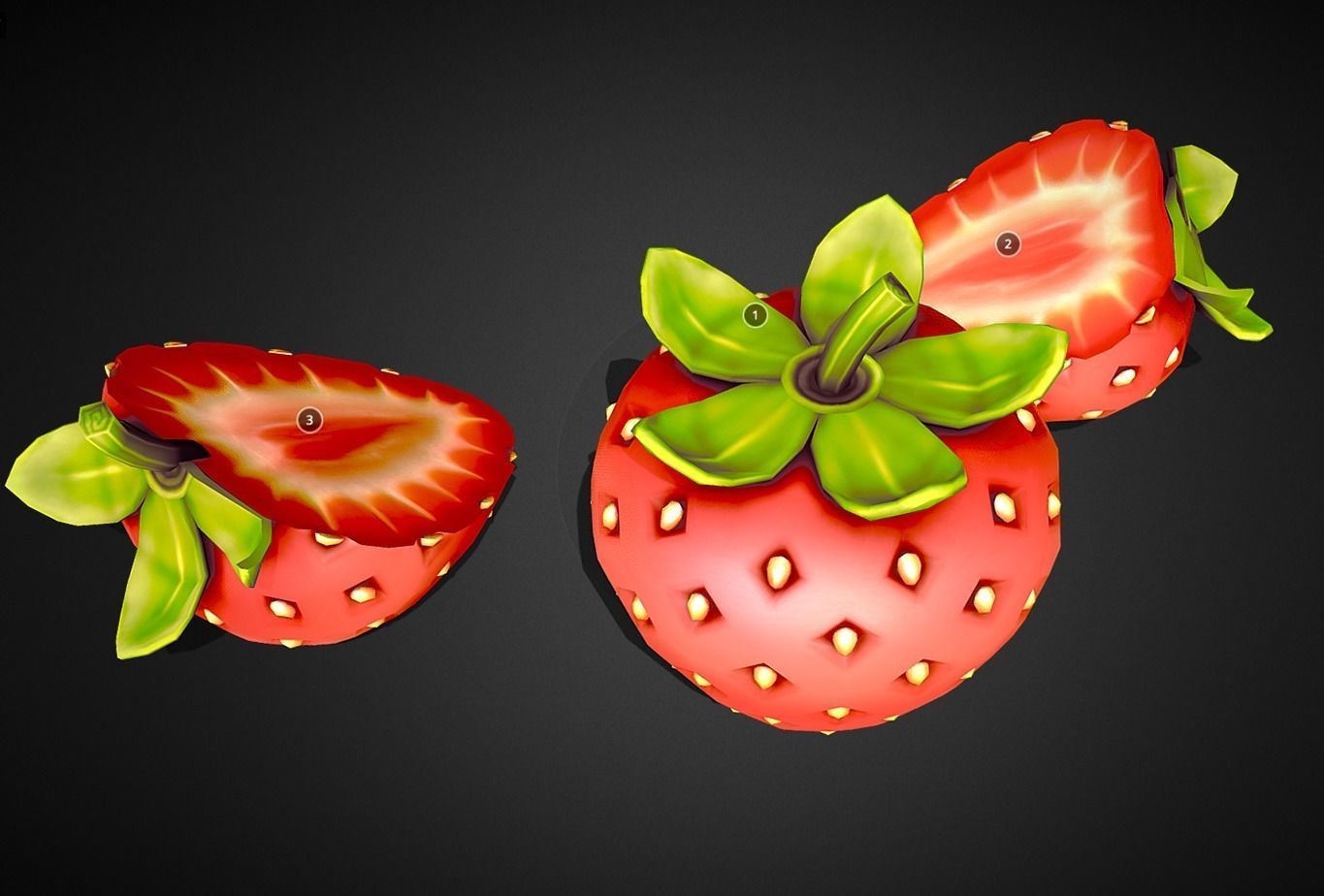Strawberry Fruit sliced model Low-poly 3D model_4