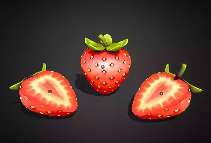 Strawberry Fruit sliced model Low-poly 3D model