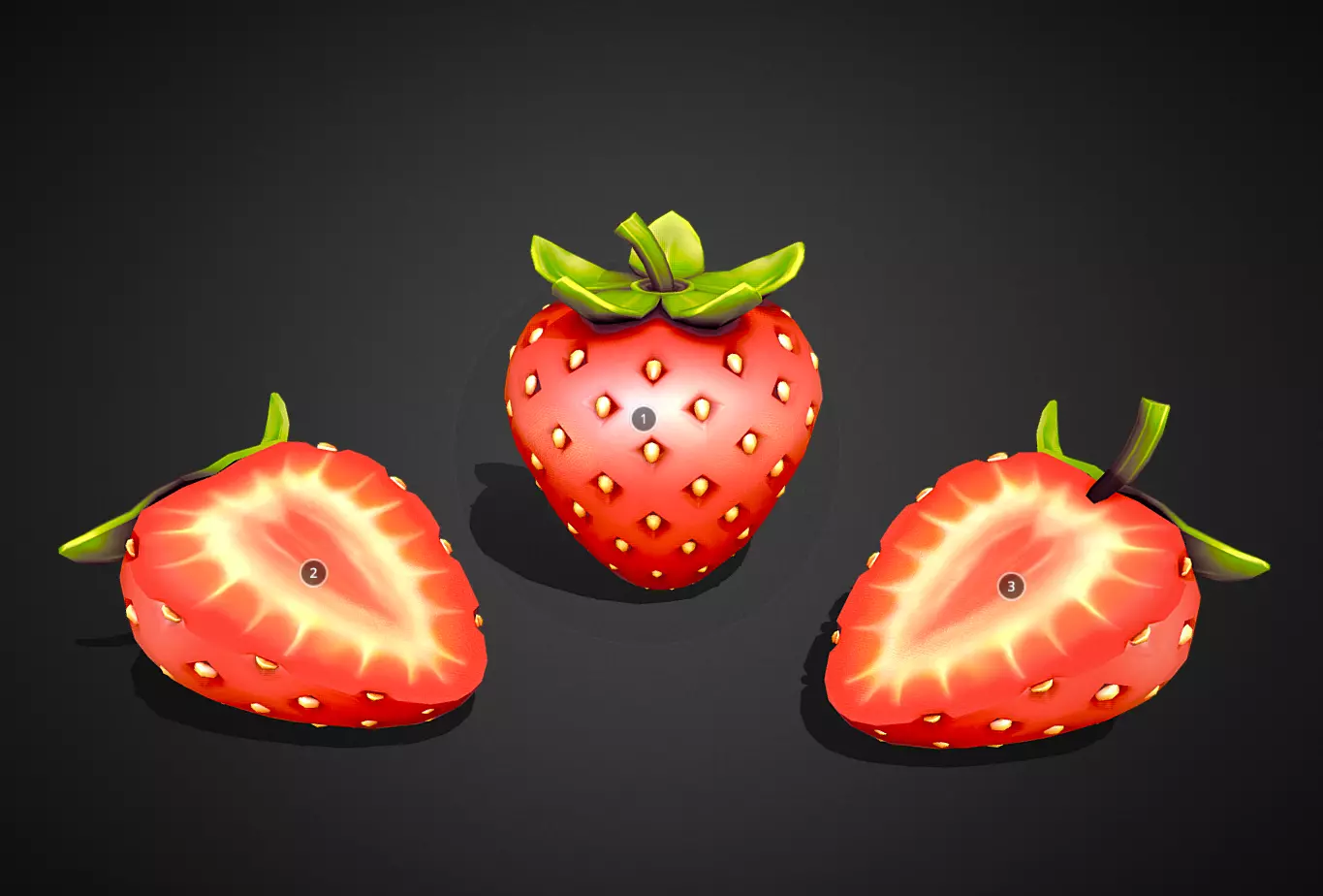 Strawberry Fruit sliced model Low-poly 3D model_0
