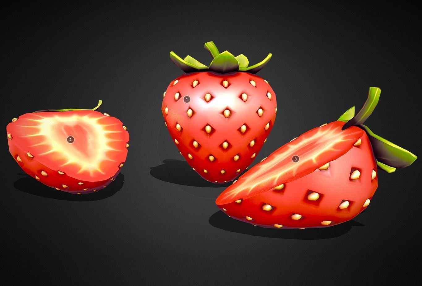 Strawberry Fruit sliced model Low-poly 3D model_3