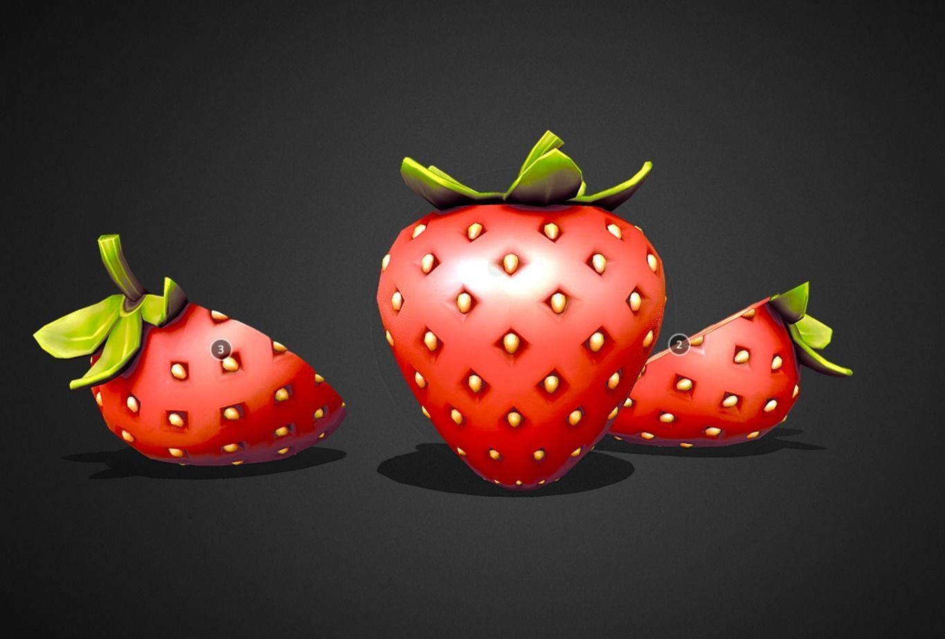 Strawberry Fruit sliced model Low-poly 3D model_5
