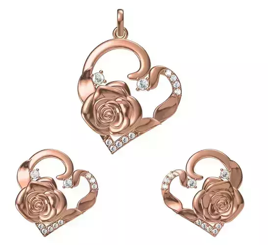 Women Heart Earrings Pendant Set STL JCD Details