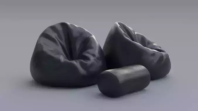 Bean bag black leather with foot rest ottoman pouf chair