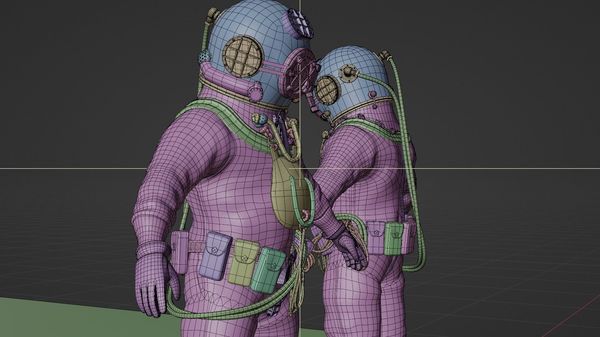  Copper Bronze Diving Suit Low-poly 3D model_16