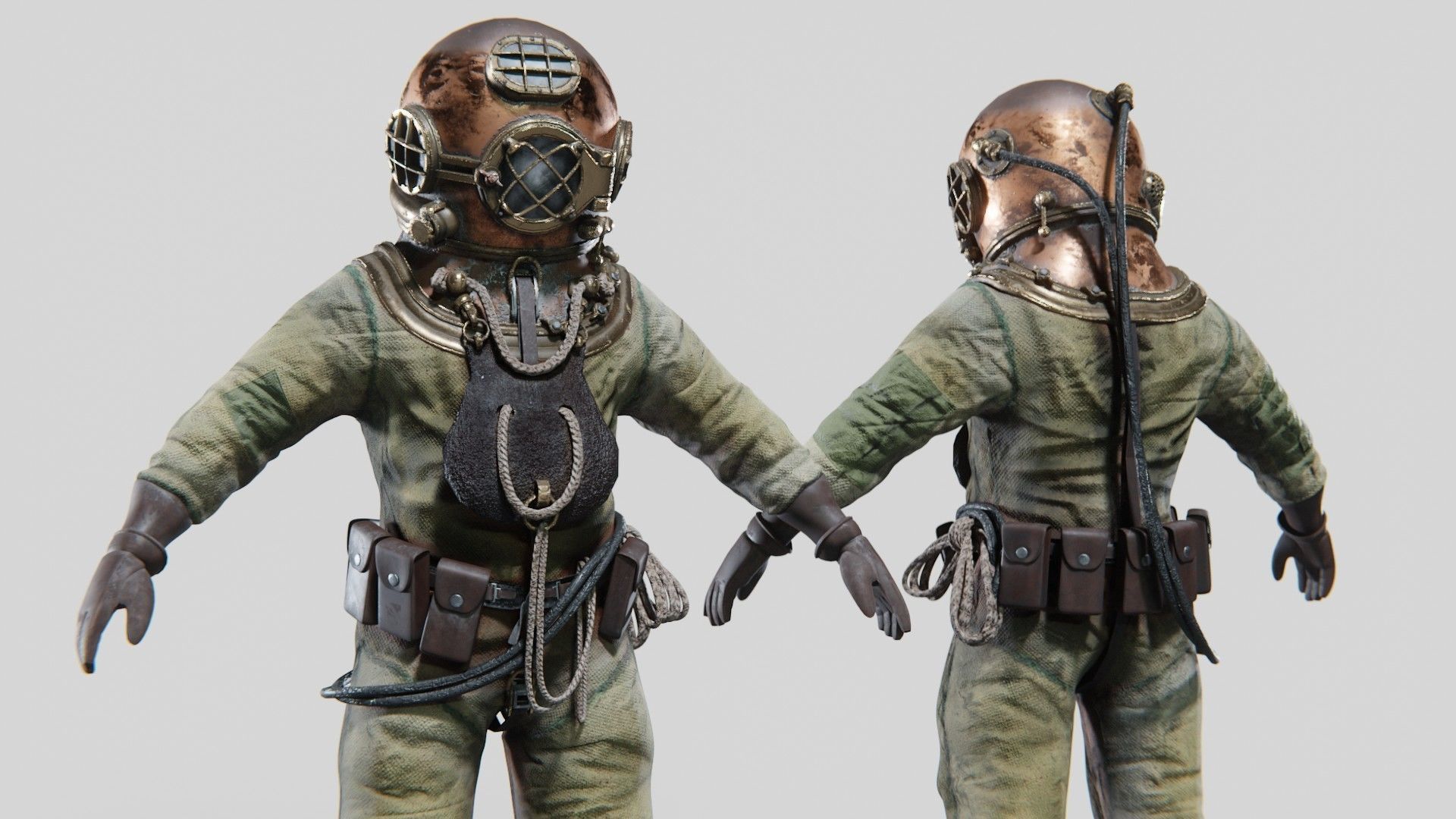  Copper Bronze Diving Suit Low-poly 3D model_3