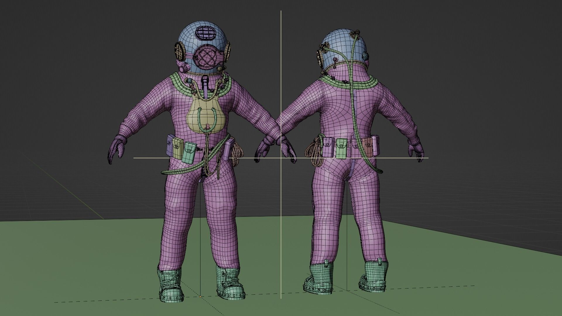  Copper Bronze Diving Suit Low-poly 3D model_14