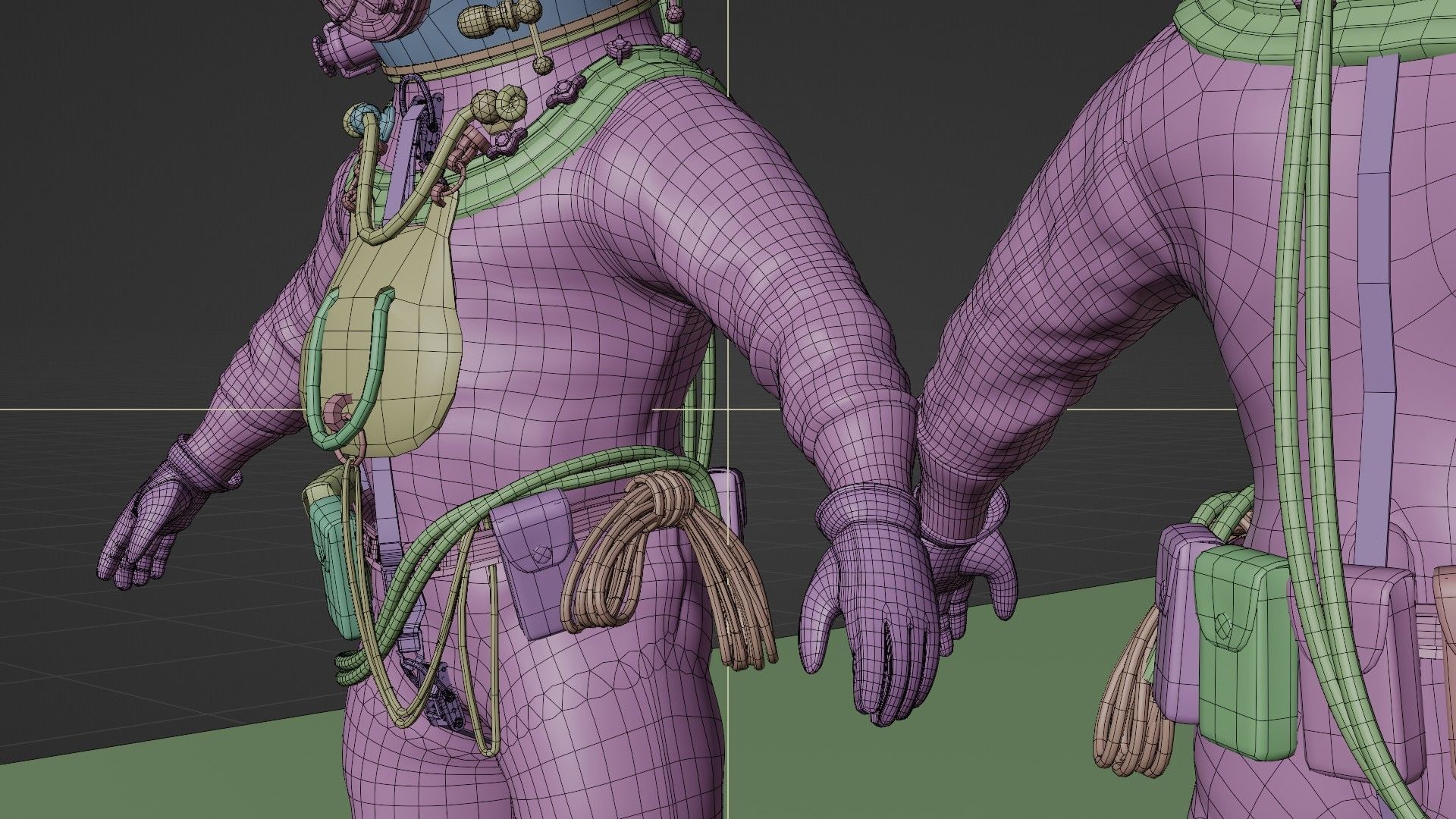  Copper Bronze Diving Suit Low-poly 3D model_17