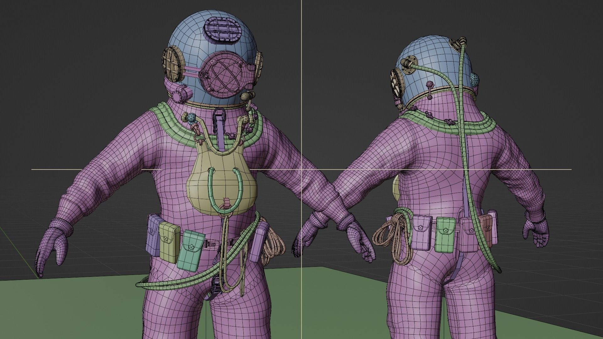  Copper Bronze Diving Suit Low-poly 3D model_15