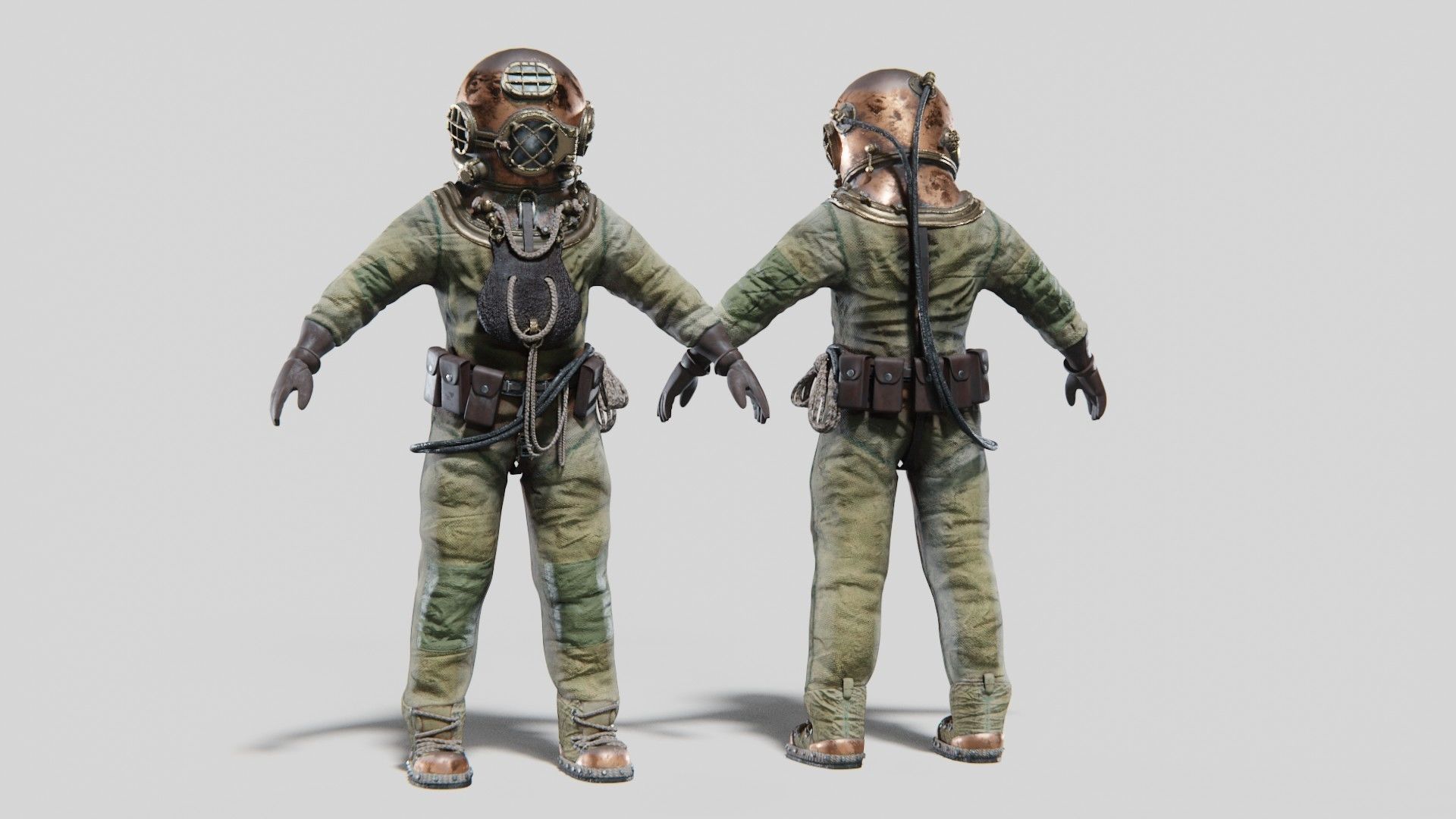  Copper Bronze Diving Suit Low-poly 3D model_2