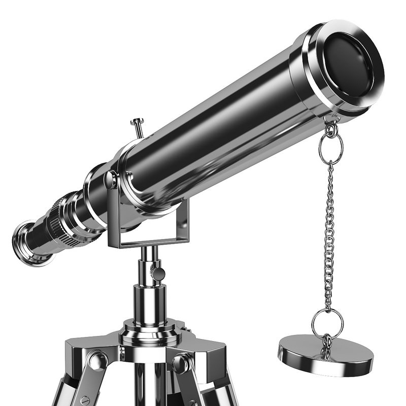 Telescope with tripod silver 3D model_2
