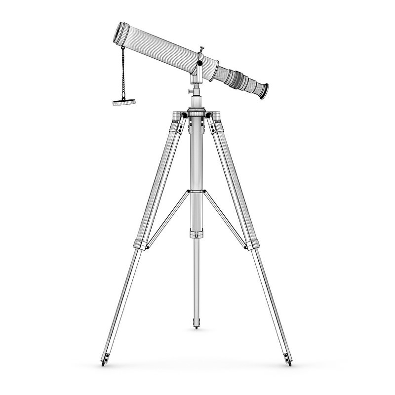 Telescope with tripod silver 3D model_3