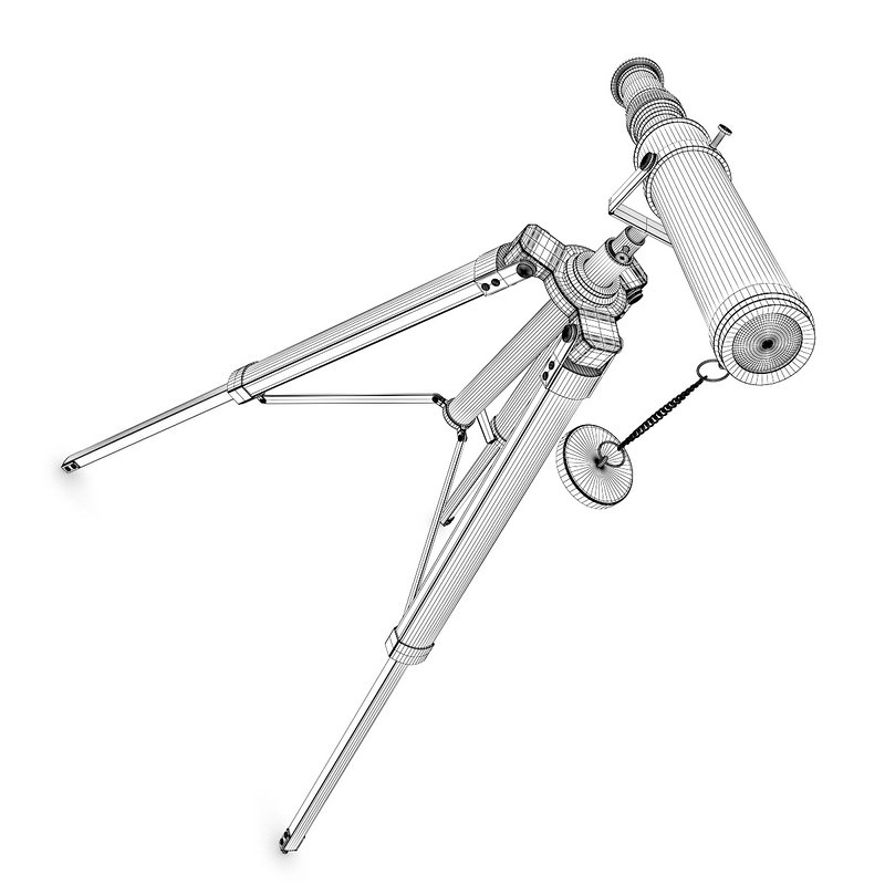 Telescope with tripod silver 3D model_1