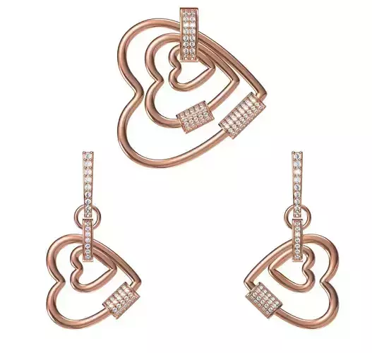 Women Heart Earrings Pendant Set STL JCD Details