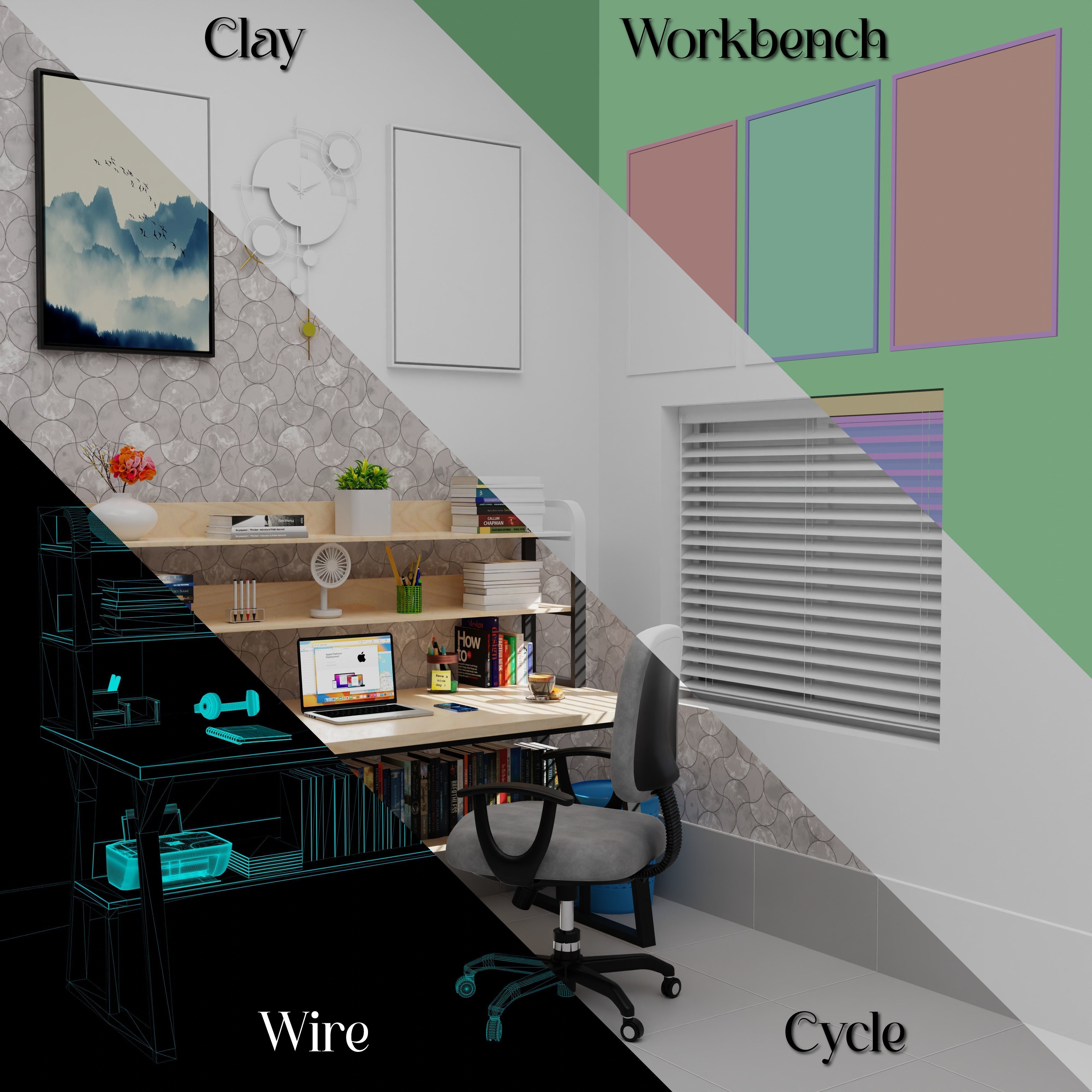 Realistic Study Table With Assets-01 Low-poly 3D model_1