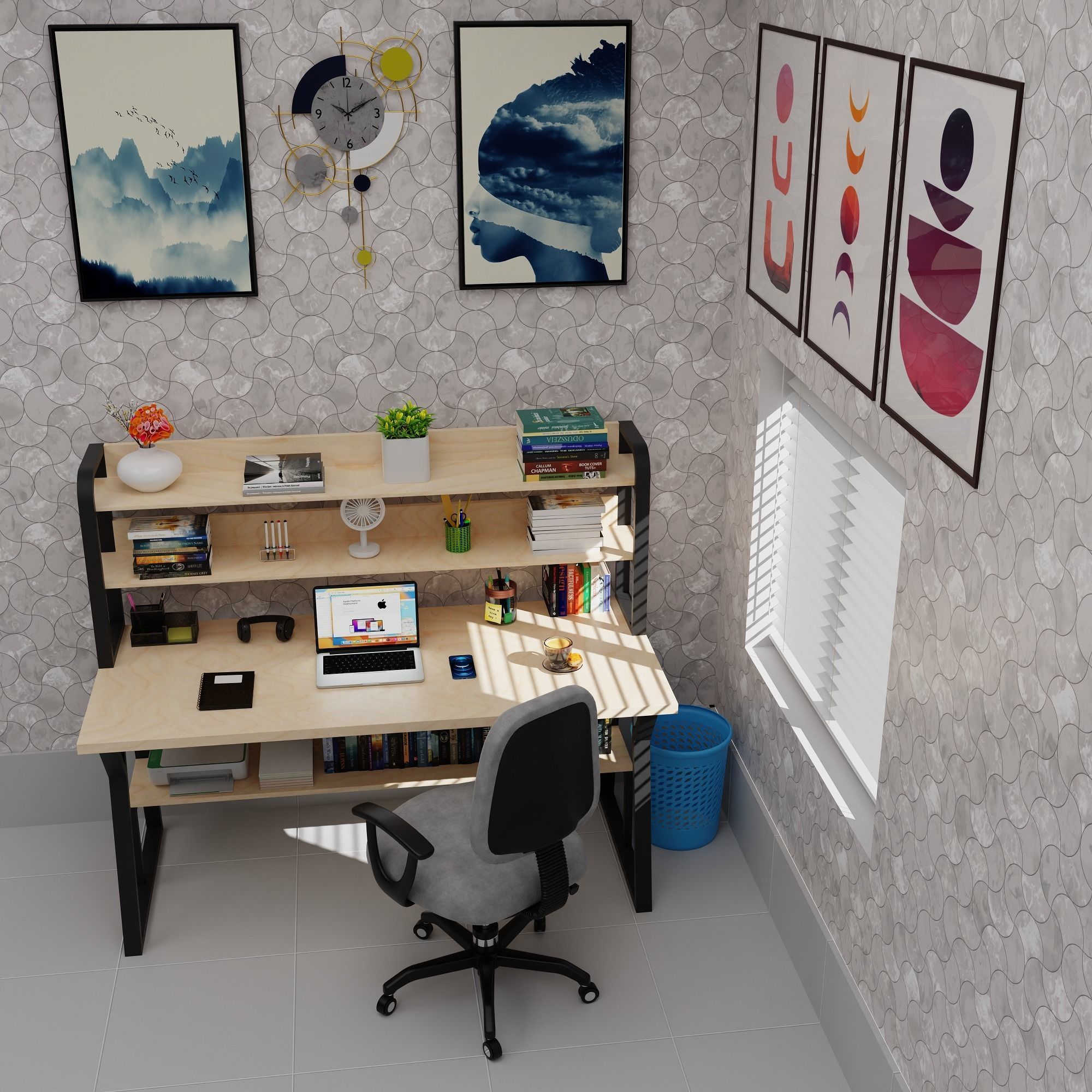 Realistic Study Table With Assets-01 Low-poly 3D model_5
